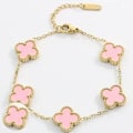 Miniatyrbillede 3 af 3: 18k Guldbelagt Rustfrit Stål Dobbeltsidet Firkløver Armbånd Pink