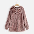 Miniatyrbilde 3 av 3: Oversized fleece-genser med katteører for kvinner Høst Vinter Pullover Dobbeltsidig plysjbroderi Rosa Pink 4XL