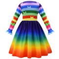 Pikkukuva 9 / 10: Flickor Långärmade Klänningar Barn Bomull Regnbåge Twirl Kläder 140cm