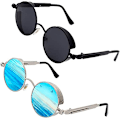 Pikkukuva 1 / 5: Retro pyöreä ympyrä polarisoidut Steampunk aurinkolasit Herra Nainen Uv400 taivas Black and blue