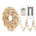 Miniatyrbild 1 av 3: 3m Batteridrivna LED-remsor med fjärrkontroll, 90 LED-lampor, vattentät, 8 lägen, dimbar, timer, självhäftande, klippbar (varmvit)
