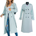 Miniatyrbilde 2 av 5: Dobbelknappet lang trenchcoat for kvinner, vindtett klassisk tynn overjakke PINK PINK 2XL