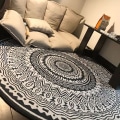 Miniatyrbilde 5 av 5: Rundt teppe 100cm Svart Mandala Mykt Baderomsteppe Sklisikkert Vaskbart Aksent Teppe Fluffy Gulvmatte for Entre Stue Soverom Barnerom