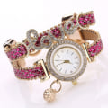 Miniatyrbilde 3 av 6: Kvinner armbåndsur - Damer Love skinnrem Rhinestone kvartsur Rose Red