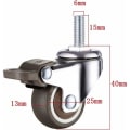 Miniatyrbillede 2 af 5: XVX Sæt med 4 små møbelhjul - 25 mm - Blød gummi TPE - M6 x 15 mm - Gevind (2 dele med bremse) (25 mm)