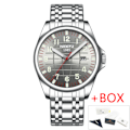 Miniatyrbilde 1 av 7: 2023 NIBOSI Toppmerke Quartz Klokke Herre Vannbestandig Sport Militær Armbåndsur Herre Business Rustfritt Stål Mann Klokke Reloj Hombre Silver Grey