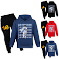 Miniatyrbillede 2 af 3: Børn Drenge Pige Messi Fodbold Fodbold Hættetrøjer Træningsdragt Sæt Bukser Pullover Outfits Sort Black 160cm