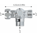 Miniatyrbillede 3 af 5: Solid Messing 3-vejsventil, 3-vejs afledningsventil, 3-vejs bruserventil, G1/2\" T-adapterventil, til bruser, håndbruser og afledningsbruser