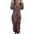 Dame vinter fluffy fleece hettegenser hel kroppsoverall V (2XL kaffe)-XF7-