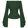 Pikkukuva 1 / 2: Naisten Yksivärinen Renessanssi Vyötäröllä Bloussi Off Shoulder Toppi Keskiaikainen Viktoriaaninen Pitkähihainen Paita Piratti Cosplay Asuste Vihreä Green S