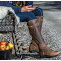 Pikkukuva 3 / 3: Naisten Chunky Matala Korko Saappaat Polvikorkeat Saappaat Brown-XF7- Brown 36