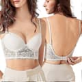 Women's Low Cut Bra Push Up Deep V Backless Bra Lace Underwire Convertible Bra White 36DD White{YDE}-FA-