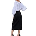 Miniatyrbillede 3 af 5: Kvindes Casual Højtaljet Solid Button Up Denim Jean Skjørt Sort L Black