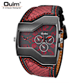 Miniatyrbillede 3 af 6: Oulm Ure Topmærke Luksus Militær Quartz Ur Unik Multipel Tidszone Læderrem Herrearmbåndsur Relogio Masculino Black