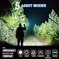 Miniatyrbild 1 av 3: Ficklampor Led Super Bright, 3000 Lumen uppladdningsbar ficklampa, kraftfull taktisk ficklampa Vattentät LED-ficklampa 5 lägen för hundpromenad