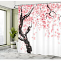 Miniatyrbillede 3 af 4: Blommigt bruseforhæng, 180 cm x 200 cm, rosa sort, kirsebærblomstræ