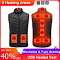 Miniatyrbilde 3 av 7: 9-Sone Oppvarmet Vest Vinter Elektrisk Oppvarmet Vest Vaskbar Varmejakke Termisk Jaktvest Vintervarmejakke Svart 4XL Black