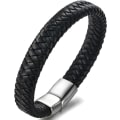 Miniatyrbillede 3 af 4: Flettet læderarmbånd til mænd, trendy uden stålspænde. 1 stk, sort