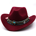 Miniatyrbillede 1 af 2: Mode western cowboyhatt med filtkepsar med roll Up brätt dark red