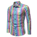 Miniatyrbillede 2 af 5: Mænds Kjole Skjorte med Paljetter, Langærmet Skjorte til Fest og Natklub, Lys Regnbue light rainbow 4XL
