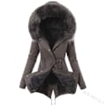 Miniatyrbillede 1 af 6: Vinterjakke til kvinder, varmforet lang parkas i mellem længde Mørkegrå Dark Grey XXL