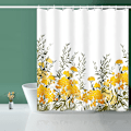 Miniatyrbilde 1 av 5: Dusjforheng, stoff dusjforheng fôret gul blomstret Sh