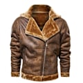 Miniatyrbillede 1 af 2: Vinter Herre Retro PU Læderjakke Casual Mand Tyk Pels Termisk Læderjakker Herre Pels Krage Motorcykel Læder Nedre Jakker Brun Brown XL