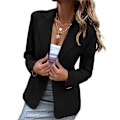 Miniatyrbillede 2 af 3: Kvinders Blazer med En Knap Kavaj Langærmet Jakke Business Casual Slim Fit Yderbeklædning Sort Black L