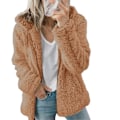 Miniatyrbilde 1 av 3: Dame Fleece Fluffy Hettegenser Langermet Jakke Vinter Varm Teddybjørn Cardigan Kaffe Coffee XL