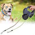 Miniatyrbilde 2 av 5: Dobbel innfellbar hundekobbel med to 3 meter lange snorer 360 Tangle free Dobbel hundekobbel for turer med to hunder opp til 50 Lbgrå-FA1-