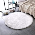 Miniatyrbilde 2 av 5: Rund teppe med 90 cm diameter, kunstig pels teppe, koselig følelse som ekte kunstig pels teppe, kunstig ull pute sofa teppe (hvit)