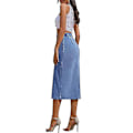 Miniatyrbilde 3 av 5: Kvinners Casual Høy Midje Solid Knapp-Opp Denim Jeanskjørtet Lys Blå L Light blue