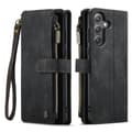 (Compatible with Samsung Galaxy S21FE) Luxury Zipper Wallet Case with Detachable Wrist Strap and Multiple Card Slots Black-FY-