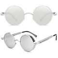 Pikkukuva 1 / 6: Pyöreät objektiivi aurinkolasit Fashion Circle Ozzy Hippie-lasit Hopeakehys Valkoiset Linssit 1 Pack Silver Frame White Lenses