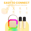 Miniatyrbilde 6 av 7: Karaokemaskin for barn og voksne, bærbar Bluetooth Mini Karaoke Mikrofon Sanghøyttaler med 2 mikrofoner og lys, leker White