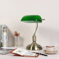 Miniatyrbillede 4 af 5: Klassisk Vintage Banker Lampe Bordlampe Grøn Glas Skærm Skrivebord B