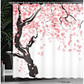 Miniatyrbillede 4 af 4: Blommigt bruseforhæng, 180 cm x 200 cm, rosa sort, kirsebærblomstræ