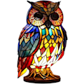 Miniatyrbilde 3 av 4: Glasmalet dyreformet bordlampe, bohemisk harpiksdyrlampe for soverom, stue, hjemmekontor dekorasjon, gave (ugle)