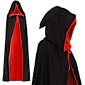 Miniatyrbilde 1 av 4: Vampyrhette Kapp Reversibel Svart Rød 130cm Lang for Barn eller Voksne