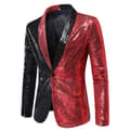 Sequin Glitter Blazer til mænd En-knaps Spids Krave Smokingjakke sort og rød black and red M