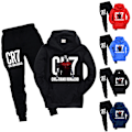 Miniatyrbilde 3 av 3: CR7 Ronaldo Fotball Treningsdrakt for Gutter Hoodie Sweatshirt Genser Topper + Bukser Antrekk Svart Black 160cm