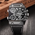 Miniatyrbild 4 av 5: Oulm Klockor Herr Quartz Casual Läderarmband Armbandsur Sport Multi-Time Zone Military Man Clock erkek saat Drop C4(with box)