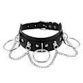 Pikkukuva 1 / 4: Nahkainen Choker Metalli Rengas Ketju Kaulakoru, Säädettävä Kaulakoru