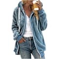 Miniatyrbilde 1 av 5: Dame Vinter Plysj Jakke Med Glidelås Lomme Løstsittende Jakke Dame S Klær Teddy Fleece Jakke Langærmet Vinterjakke Yttertøy Steetwear X14 Blå 3XL X14 Blue