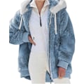 Miniatyrbillede 1 af 5: Dame Vinter Fuzzy Fleece Jakke Med Lynlås Lomme Løstsiddende Jakke Dame S Tøj Teddy Fleece Jakke Langærmet Vinterjakke Yderbeklædning Streetwear X02 Blå XL X02 Blue