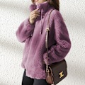Pikkukuva 3 / 6: Dam Fleece Fluffig Teddybjörnjacka Enfärgad Fickjacka Ytterkläder Lila XL Lila