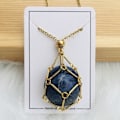 Miniatyrbillede 6 af 10: Krystalholder Bur Halskæde Krystal Net Metal Halskæde SØLV Sølv Lapis Lazuli-Lapis Lazuli Silver