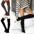 Miniatyrbilde 1 av 6: Benvärmare High Knee Sox Knit Crochet Boot Socks Leggings svart - høy kvalitet svart black
