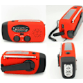 Miniatyrbild 2 av 3: Vevradio / Nödradio med Solceller, Ficklampa, 2000mAh Powerbank röd red