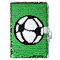 Miniatyrbillede 1 af 2: Notesbog med pailletter, fodboldmønster, vendbar notesbog med lås og nøgler, dagbog, rejsedagbog til notesbog til børn og voksne